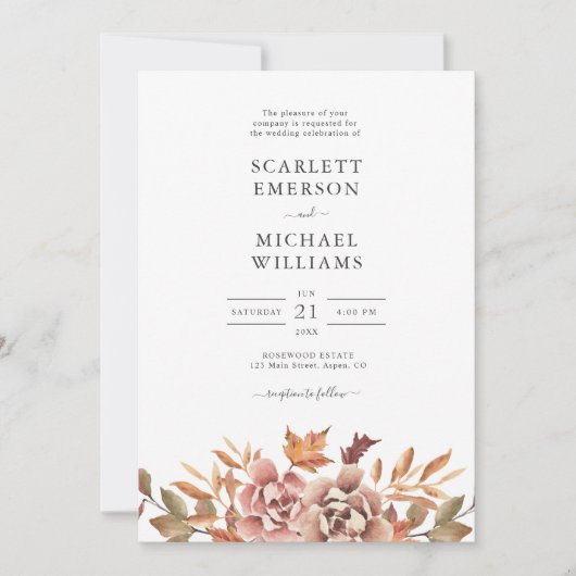 Invitation Aquarelle d'automne Mariage floral (Devant)