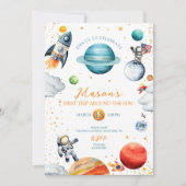 Invitation Aquarelle d'aventure cosmique Espace Anniversaire (Devant)