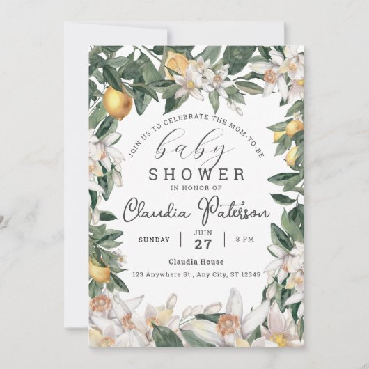 Invitation Aquarelle de Baby shower de citron tropical (Devant)