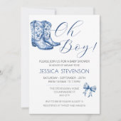 Invitation Aquarelle de Baby shower de la Bow bleue (Devant)