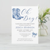 Invitation Aquarelle de Baby shower de la Bow bleue (Debout devant)