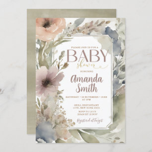 Invitation Aquarelle de Baby shower Fleur sauvage neutre