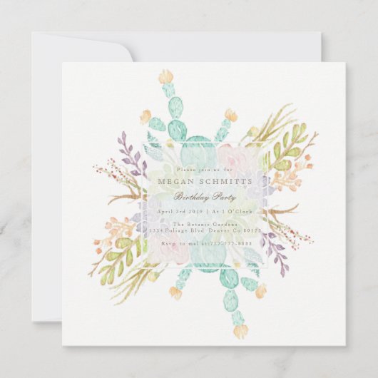 Invitation Aquarelle de bouquet Succulente | Anniversaire (Devant)