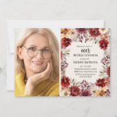 Invitation Aquarelle de Bourgogne Floral Photo 60e anniversai (Devant)