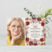 Invitation Aquarelle de Bourgogne Floral Photo 60e anniversai (Debout devant)