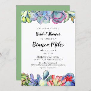 Invitation Aquarelle de cactus succulente Douche nuptiale