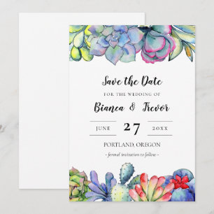 Invitation Aquarelle de cactus Succulente Enregistrer la date