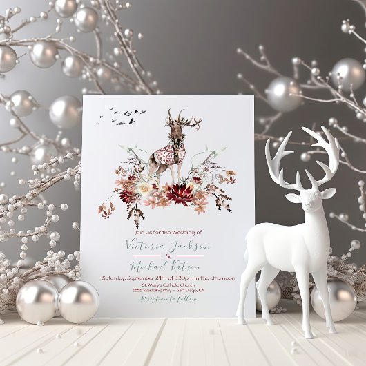 Invitation Aquarelle de cerf de bois Mariage hivernal