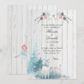 Invitation Aquarelle de cerf d'hiver sur Mariage de bois (Devant / Derrière)