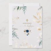 Invitation Aquarelle de charme Bleu Floral Or Baptême (Dos)