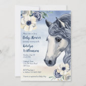 Invitation Aquarelle de cheval avec baby shower de fleurs (Devant)