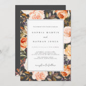 Invitation Aquarelle de chute de gris orange brûlé Mariage fl (Devant / Derrière)