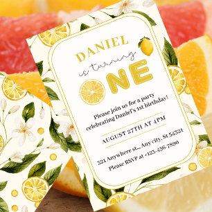 Invitation Aquarelle de citron 1er anniversaire
