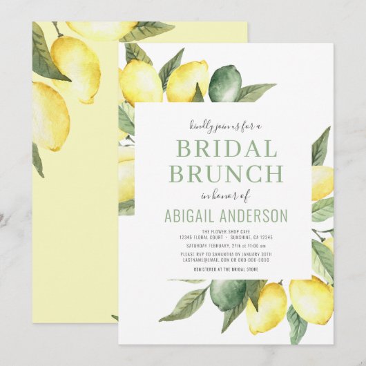 Invitation Aquarelle de citron agrumes Brunch nuptial moderne (Devant / Derrière)