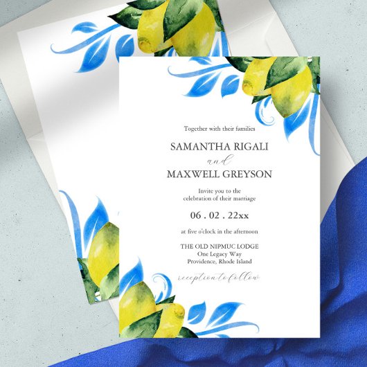 Invitation Aquarelle de citron Mariage italien botanique
