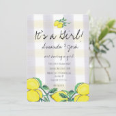 Invitation Aquarelle de citron rustique Citrus Plaid Baby sho (Debout devant)