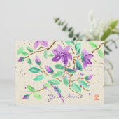 Invitation Aquarelle de clématite pourpre peignant le papier (Debout devant)