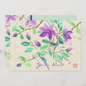Invitation Aquarelle de clématite pourpre peignant le papier (Devant / Derrière)