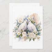 Invitation Aquarelle de colombes blanches mariages (Devant / Derrière)