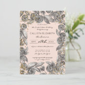 Invitation Aquarelle de Confetti Floral d'or noir Sweet 16 (Debout devant)