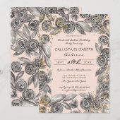 Invitation Aquarelle de Confetti Floral d'or noir Sweet 16 (Devant / Derrière)