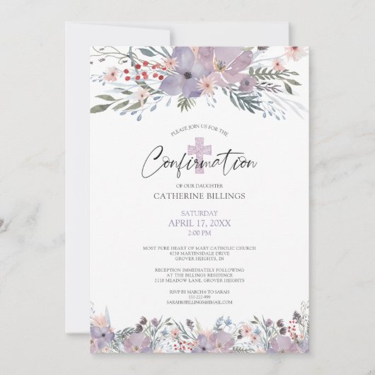 Invitation Aquarelle de confirmation Fleurs sauvages floraux  (Devant)