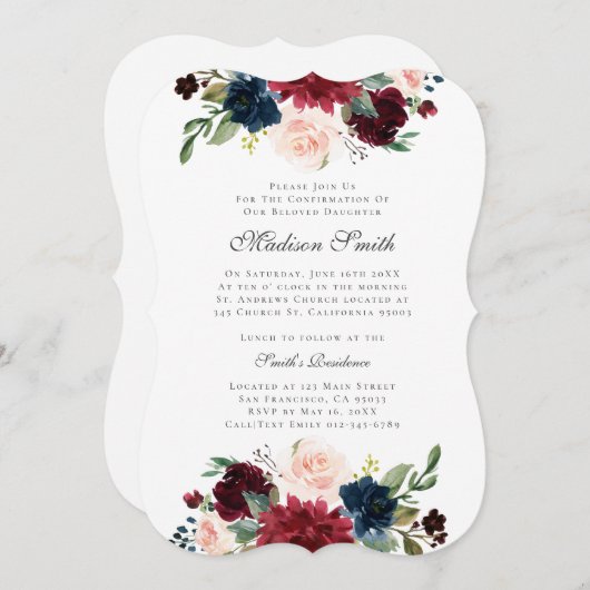 Invitation Aquarelle de confirmation Floral (Devant / Derrière)