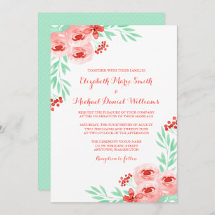 Invitation Aquarelle de corail et de menthe Mariage floral