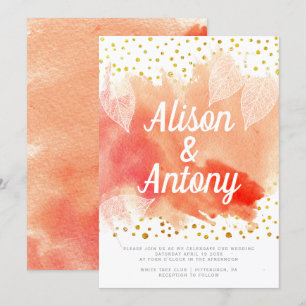 Invitation Aquarelle de corail, mariage de la typographie des
