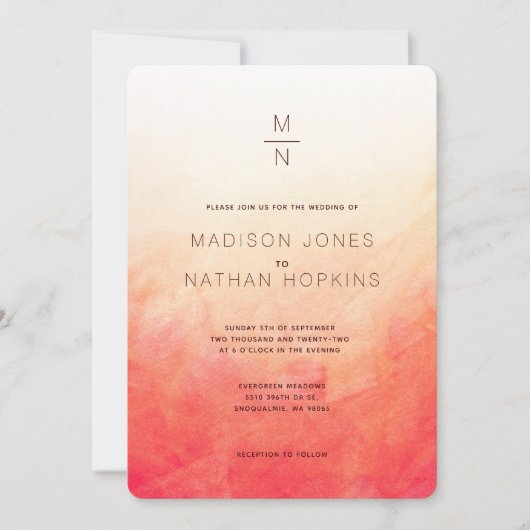 Invitation Aquarelle de corail Mariage minimal (Devant)