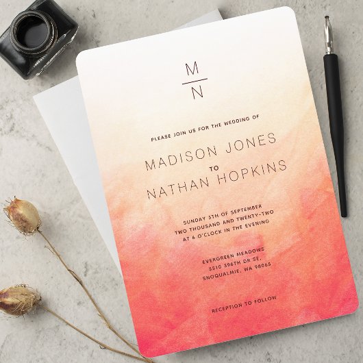 Invitation Aquarelle de corail Mariage minimal