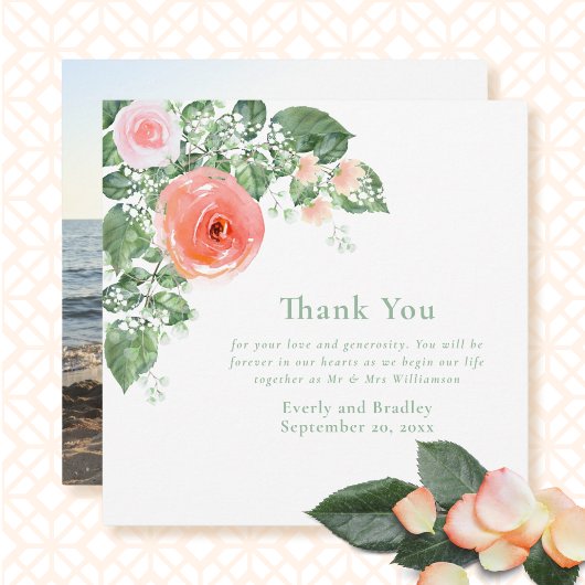 Invitation Aquarelle de corail rose Mariage de fleurs Merci