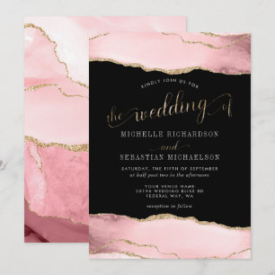 Invitation Aquarelle de couleur or rose pâle Elegant Mariage 