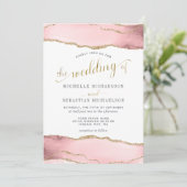 Invitation Aquarelle de couleur or rose pâle Elegant Mariage  (Debout devant)