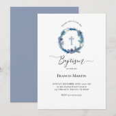 Invitation aquarelle de couronne bleu d'hiver | Baptême (Devant / Derrière)