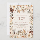 Invitation Aquarelle de crème Brown 10e anniversaire Floral (Devant)