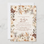 Invitation Aquarelle de crème Brown Floral 25e anniversaire (Devant)