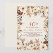 Invitation Aquarelle de crème Brown Floral 40e anniversaire (Devant / Derrière)