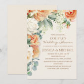 Invitation Aquarelle de crème de pêche Couple floral Douche (Devant / Derrière)