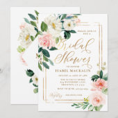 Invitation Aquarelle de Crème rose Fête de l'mariée florale r (Devant / Derrière)