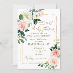 Invitation Aquarelle de crème rose Floral Baby shower virtuel
