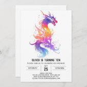 Invitation Aquarelle de dragon mythique mignonne (Devant / Derrière)