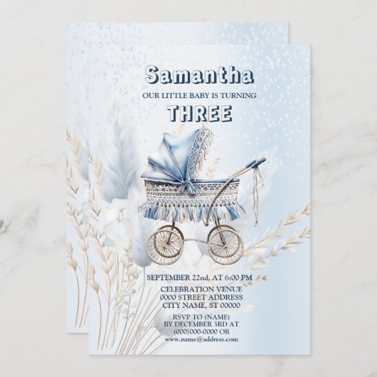 Invitation Aquarelle de fête d'anniversaire classique pousset (Devant / Derrière)