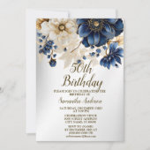 Invitation Aquarelle de fête d'anniversaire Marine Bleu Fleur (Devant)