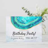 Invitation Aquarelle de fête d'anniversaire Turquoise et Gold (Debout devant)