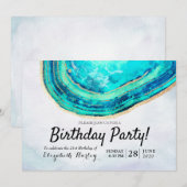 Invitation Aquarelle de fête d'anniversaire Turquoise et Gold (Devant / Derrière)