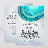 Invitation Aquarelle de fête d'anniversaire Turquoise et Gold (Devant / Derrière)