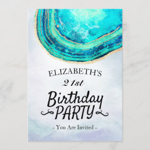 Invitation Aquarelle de fête d'anniversaire Turquoise et Gold