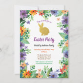 Invitation Aquarelle de fête de Pâques or floral (Devant)