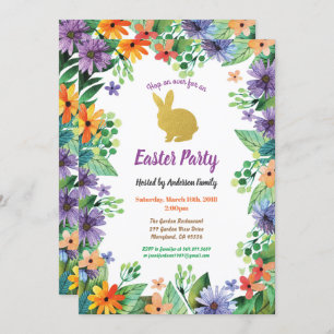 Invitation Aquarelle de fête de Pâques or floral